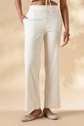 White Stretch khadi style wide legged trousers